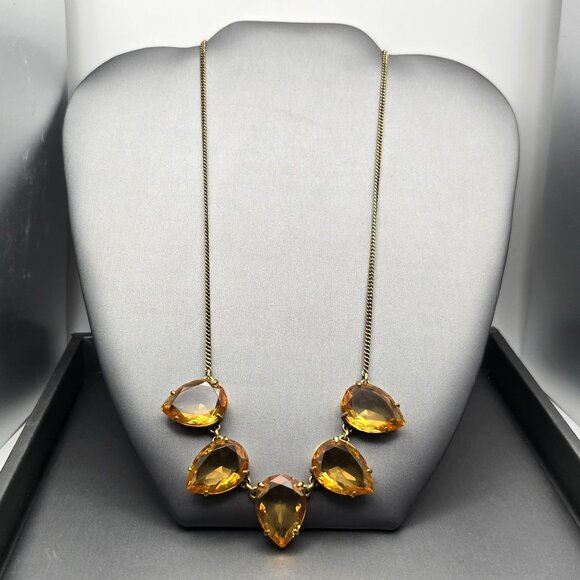 J Crew Faceted Amber Teardrop Crystal Collar Necklace 18" Gold-Tone Spring Ring - Picture 1 of 9